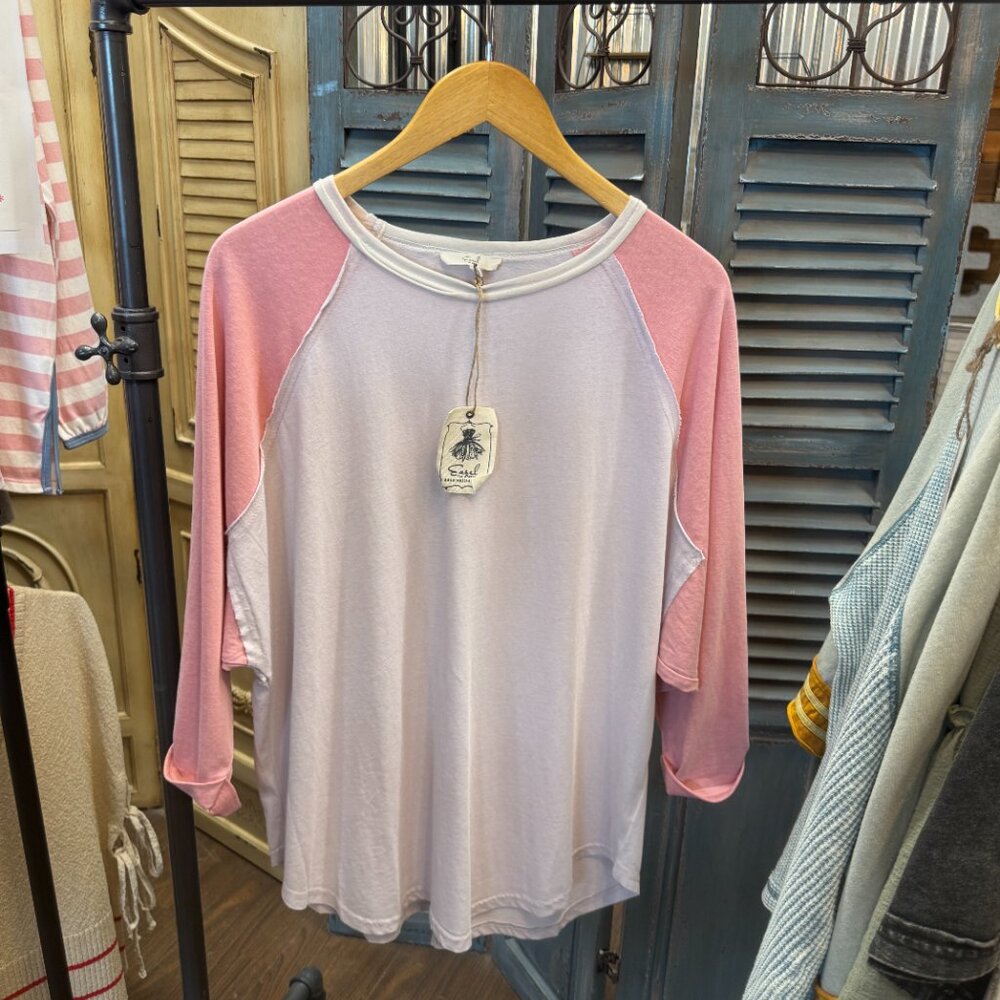 Easel Rose Pink Color Mix Rayon Cotton Knit Tunic